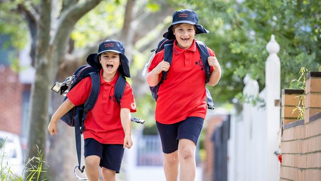 Brothers Leo and Max are excited about going back to school. Picture: Jake Nowakowski