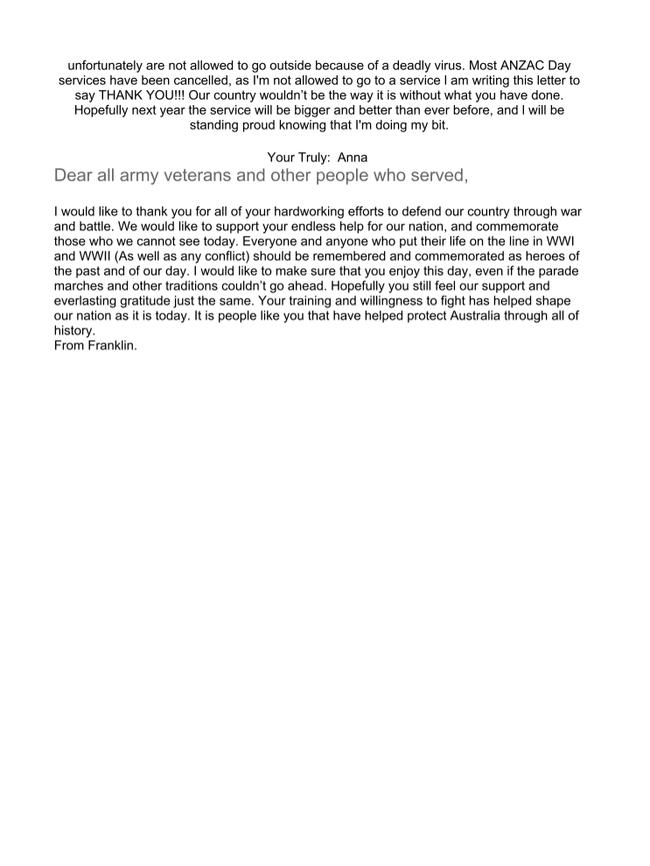 Letters from Sophie, Owen and Anna, students at Connells Point Public School.