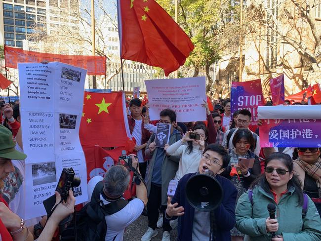 The activists chanted “Hong Kong is part of China”. Picture: Tim Hunter