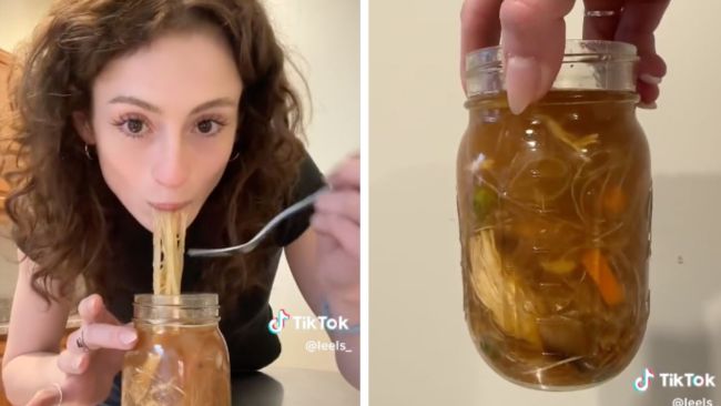 Soup in a jar is a new level of meal prep. Images: TikTok / @leels_