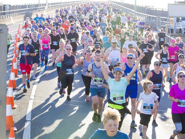 Run the Bridge Fun Run 2020 across Tasman Bridge. Picture: RICHARD JUPE