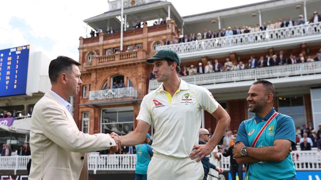 Pat Cummins is congratulated by Ricky Ponting after the second Test. Picture: Getty Images