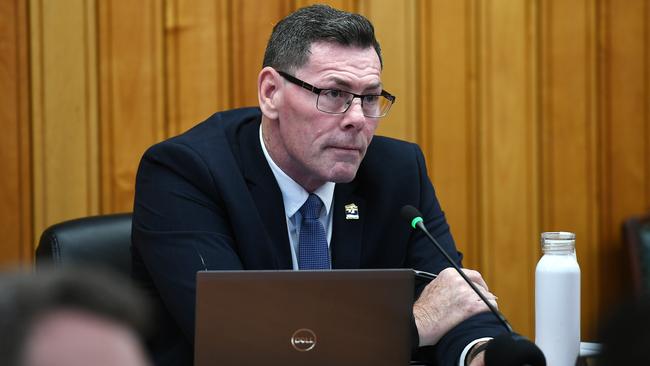 Suspended Mayor Troy Thompson chairs a Townsville City Council general meeting. Picture: Shae Beplate.