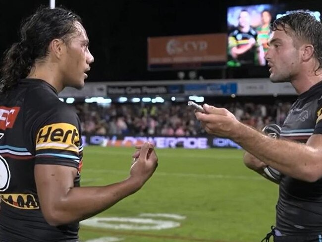 Luai’s heated post match discussion with Jaeman Salmon's in 2023 was caught by cameras.