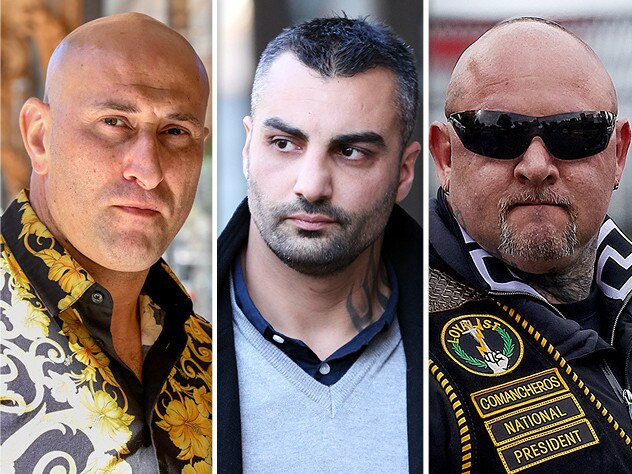 Former Comanchero bosses (left to right): Tarek Zahed has been shot and is clinging to life, Mick Hawi was jailed and assassinated, and Mick Murray is on a murder charge.