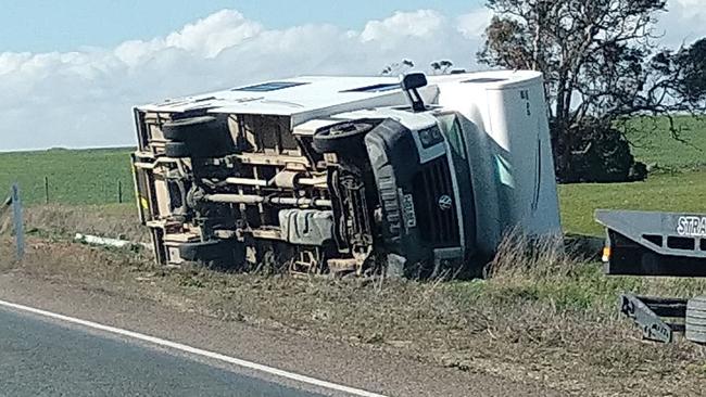 A motorhome was blown over by strong winds on Callington Road, Woodchester about midday. Picture: Judy Schriever