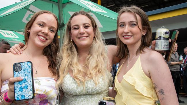 Mia Casey (left), Yasmin Gribble and Trinitee Allsopp. IEquine Toowoomba Weetwood Raceday - Clifford Park Saturday September 28, 2024 Picture: Bev Lacey