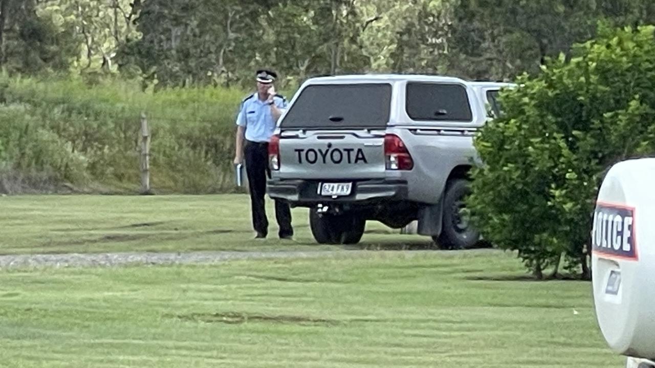 Multiple police crews are on scene at a motel in Ilbilbie where a 39-year-old man died in a police shooting incident on February 12, 2024. Picture: Fergus Gregg