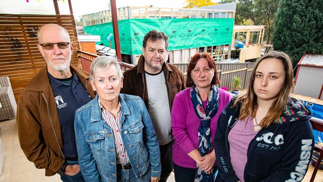 Residents from the Voltaire Rd in Winston Hills are arguing about a granny flat in their neighbourhood. Picture shows residents (L-R): Nigel Sandercoe, Danubia Sandercoe, Robert Bell, Barbara Knox, Samantha Knox. Picture: Julian Andrews