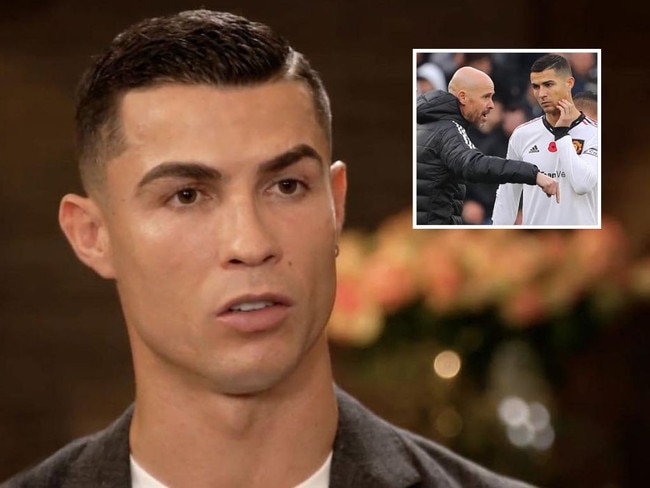 Cristiano Ronaldo hits out at Manchester United. Picture: piersmorgan/Twitter; Geoff Caddick / AFP