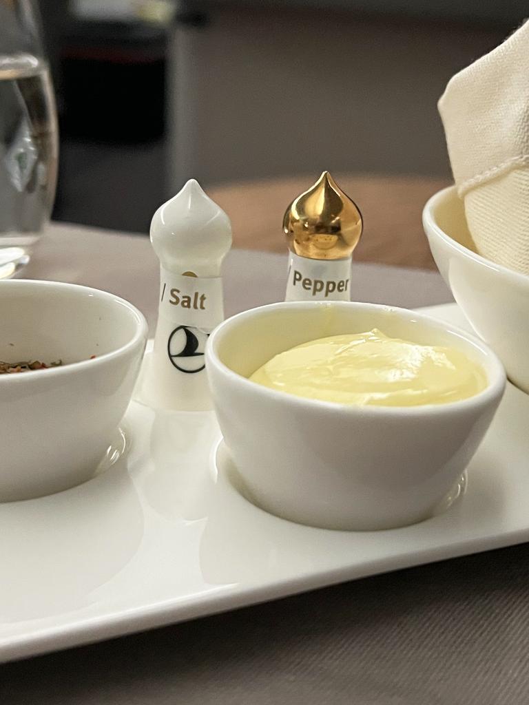 Each meal was accompanied by these cute salt and pepper shakers. Picture: Victoria Nielsen/news.com.au