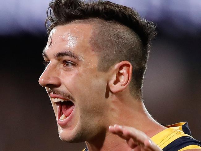 ADELAIDE, AUSTRALIA - SEPTEMBER 22: Taylor Walker of the Crows celebrates a goal during the 2017 AFL First Preliminary Final match between the Adelaide Crows and the Geelong Cats at Adelaide Oval on September 22, 2017 in Adelaide, Australia. (Photo by Adam Trafford/AFL Media/Getty Images)