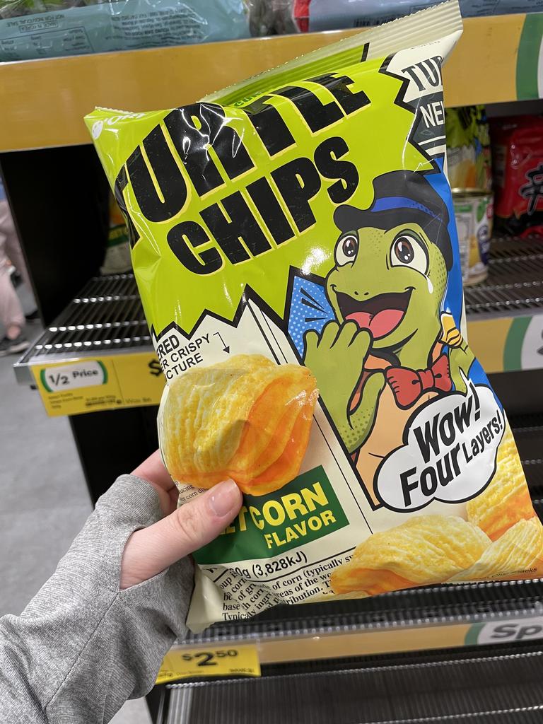 Woolworths is now selling a ‘weird’ new snack, Turtle Chips. Picture: news.com.au