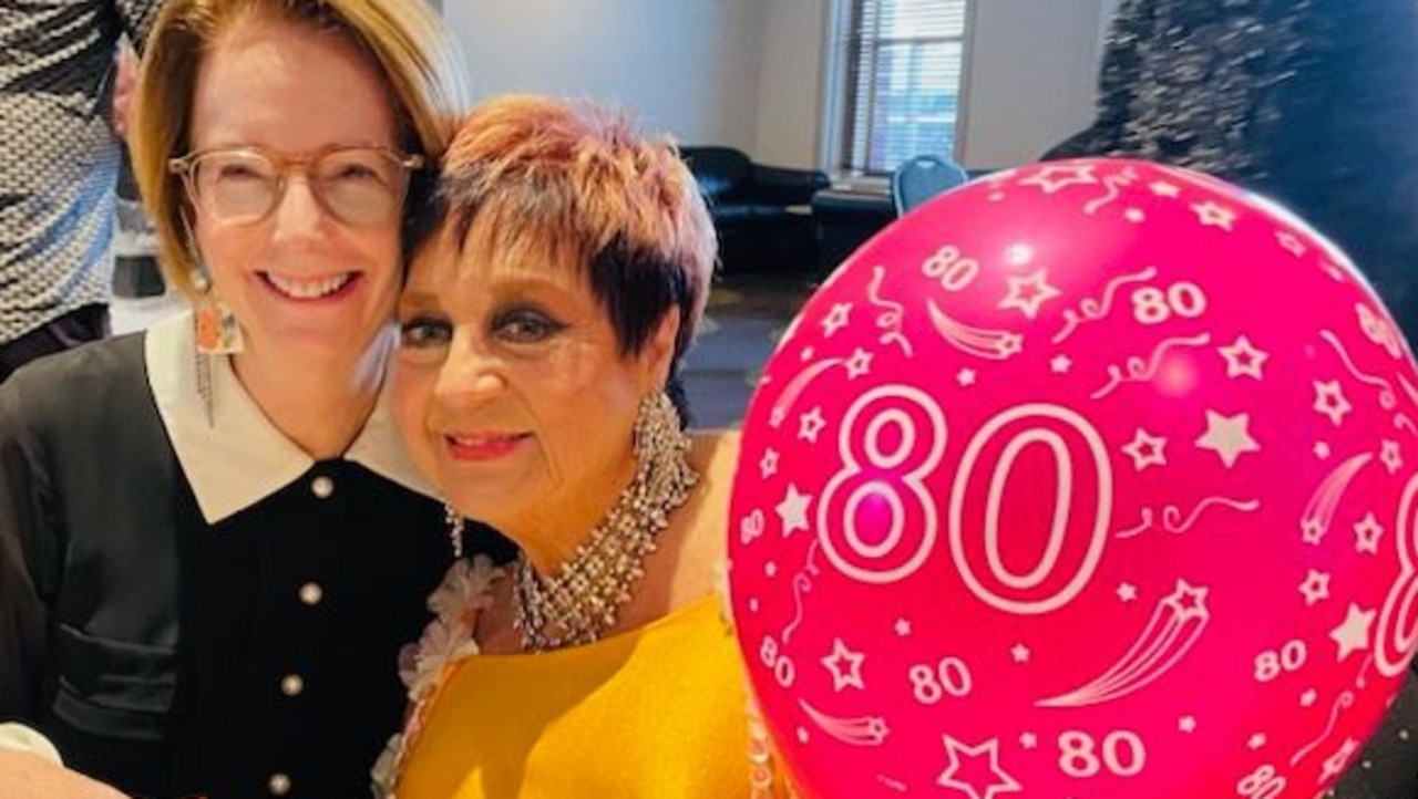 Supplied Editorial **HOLD SA Sunday Mail** (L-R) Julia Gillard and Willsy at her 80th birthday party. Supplied