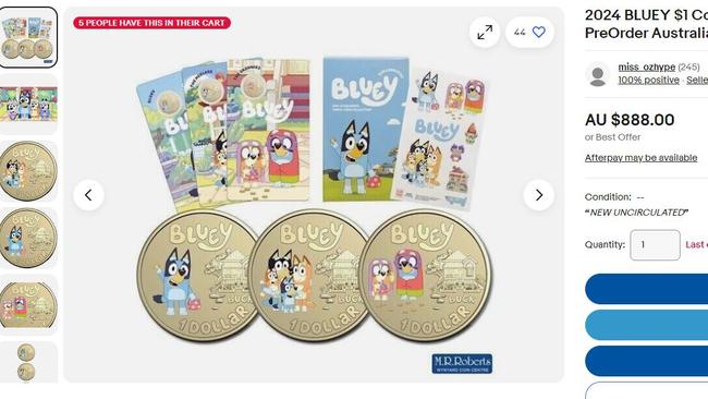 The special edition Bluey Coins are selling for a high price on eBay after initially going for $55. Picture: eBay