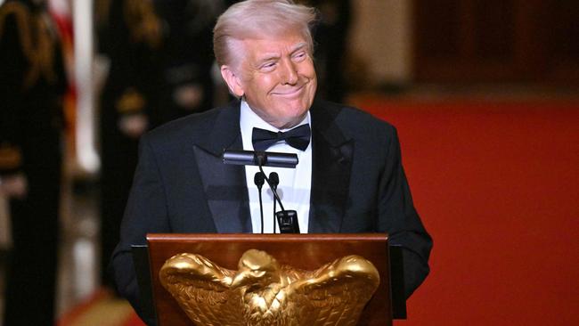 US President Donald Trump addresses the National Governors Association Evening Dinner and Reception in the East Room of the White House in Washington, DC, on February 22, 2025. (Photo by ROBERTO SCHMIDT / AFP)