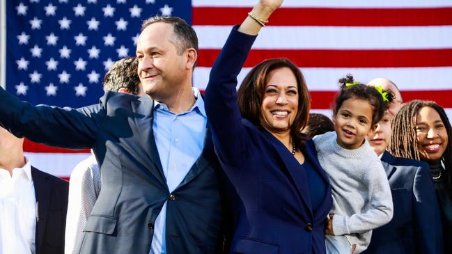 Kamala Harris with husband Doug Emhoff and great-niece Amara. Picture: San Francisco Chronicle/Hearst N/Getty Images/The Times