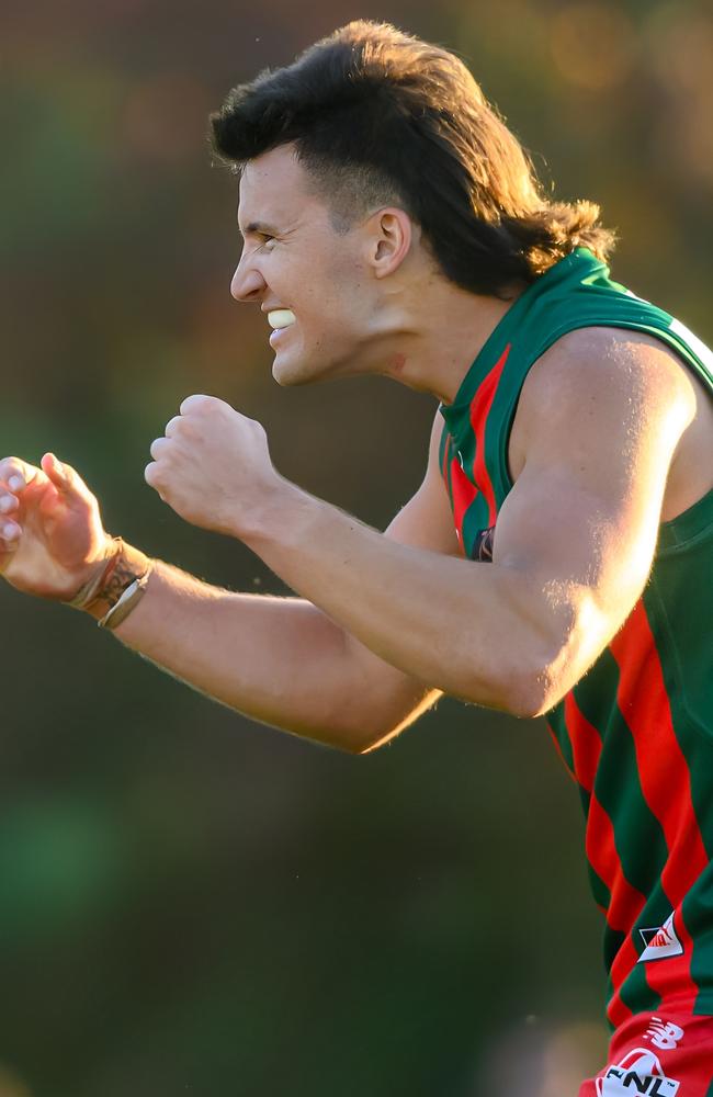 Prime Train playing for The Basin. He will lace up with Yarra Junction in Round 10. Picture: Leesa Clarkson