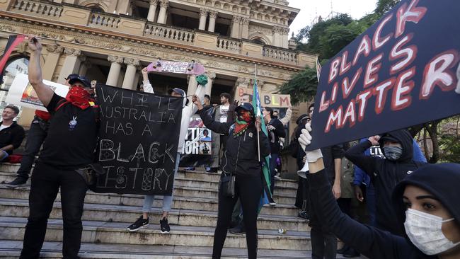 Protesters at Sydney’s Black Lives Matter rally at Town Hall on Saturday. Picture: AP