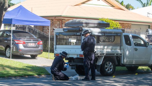 Police at the Robb Pl address where Natalie Frahm was allegedly shot dead. Picture: Michaela Harlow