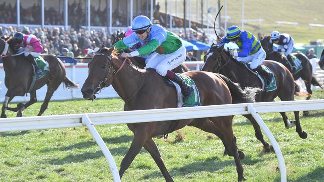 Tuvalu scores the Wangoom Handicap at Warrnambool. Picture: Racing Photos