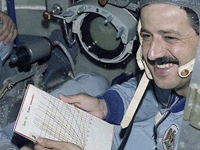 Muhammed Faris, Soyuz TM-3 research cosmonaut, trains for his 1987 spaceflight in a Soyuz spacecraft simulator. (Image credit: Roscosmos)