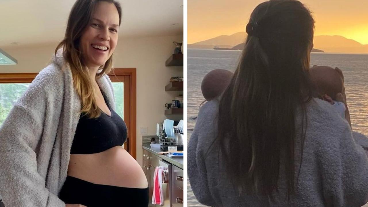 Hilary Swank before and after her twins’ birth.