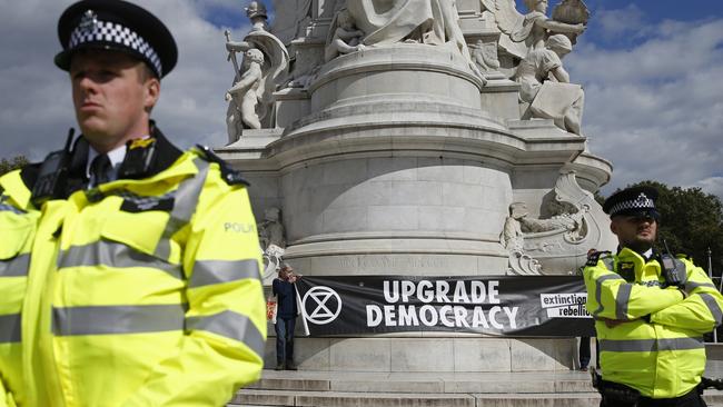 Police officers attend an Extinction Rebellion demonstration outside Buckingham Palace in 2020. Picture: Getty Images