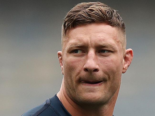 NSW's Tariq Sims during the NSW State of Origin pre-Captain's Run vision opportunity at Optus Stadium, Perth. Picture: Brett Costello