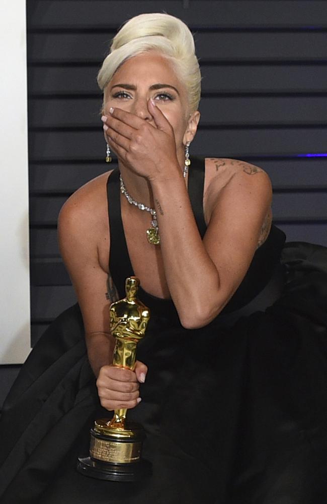 Lady Gaga, winner of the award for best orginial song "Shallow," arrives at the Vanity Fair Oscar Party on Sunday, Feb. 24, 2019, in Beverly Hills, Calif. (Photo by Evan Agostini/Invision/AP)