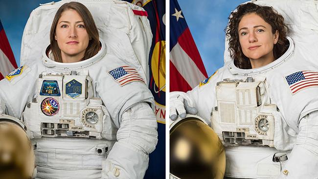 Christina Koch (L) and Jessica Meir made history with the first all-female space walk to replace a power controller unit that failed over the weekend. Picture: HO/NASA/AFP
