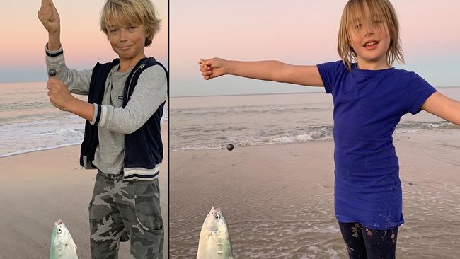 Miller and Kira Nothling caught some nice size dart at Teewah on the high tide using beach worms as their draw card.  Picture: fishingnoosa.com.au