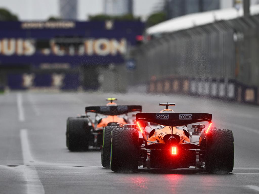 Lando Norris (leading) and Australia’s Oscar Piastri benefited from the ‘mini-DRS’ in Melbourne. Picture: Getty