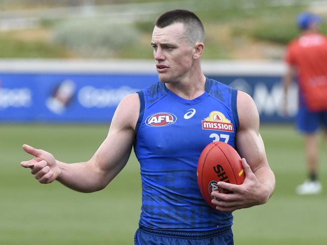 Dom Brew at training with the Western bulldogs at Whitten Oval. Picture: Andrew Henshaw