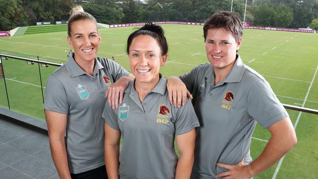 Women's Rugby League players Ali Brigginshaw, Brittany Breayley, and Heather Ballinger have signed with the Broncos, Red Hill. Photographer: Liam Kidston.