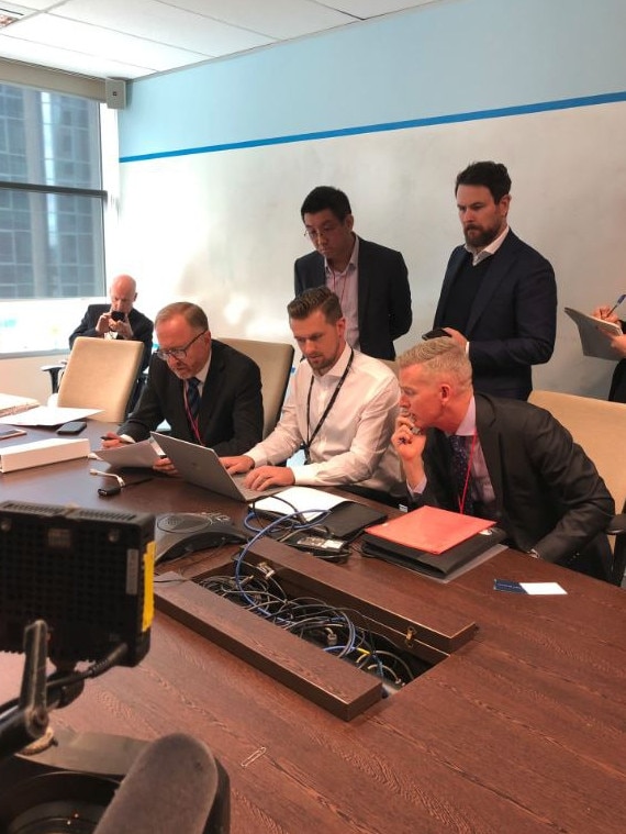 AFP officers inside the ABC. Picture: John Lyons/Twitter