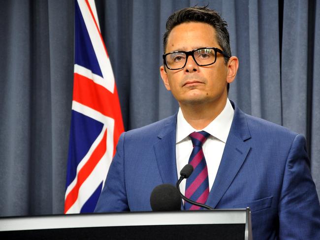 West Australian Treasurer Ben Wyatt speaks during a press conference in Perth on Wednesday, September 26, 2018. Western Australia?s budget deficit for 2017/18 has turned out better than expected and households are assured no more big utility bill hikes are on the way any time soon. (AAP Image/Rebecca Le May) NO ARCHIVING