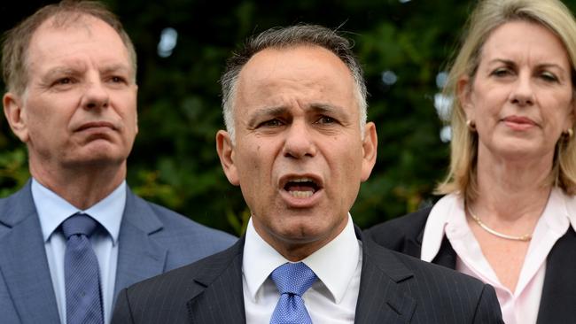 MELBOURNE, AUSTRALIA - NewsWire Photos DECEMBER 08, 2022: New Victorian Opposition leader John Pesutto speaks to the media at Parliament House in Melbourne with new Deputy David Southwick and Georgie Crozier. Picture: NCA NewsWire / Andrew Henshaw