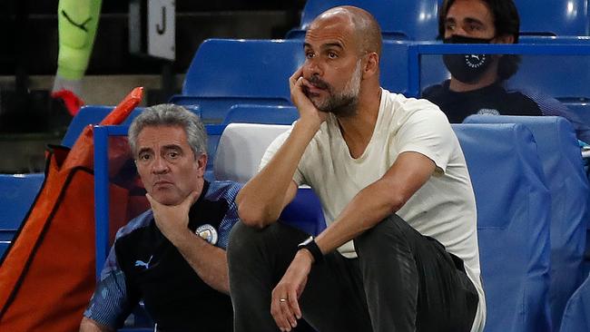 Manchester City manager Pep Guardiola watches the title slip away at Stamford Bridge