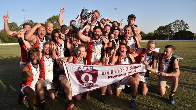 The Carrara Saints have won the 2018 QFA division three senior men's premiership. Picture credit: Highflyer Images.