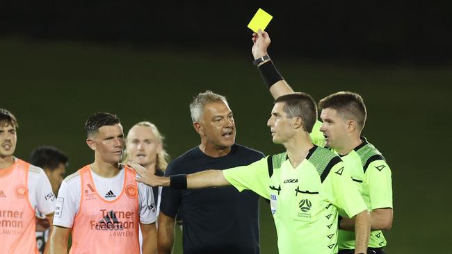 SYDNEY, AUSTRALIA - FEBRUARY 04: Wanderers head coach Marko Rudan protests to the referee after full time during the A-League Men round 15 match between Macarthur FC and Western Sydney Wanderers at Campbelltown Stadium, on February 04, 2024, in Sydney, Australia. (Photo by Mark Metcalfe/Getty Images)