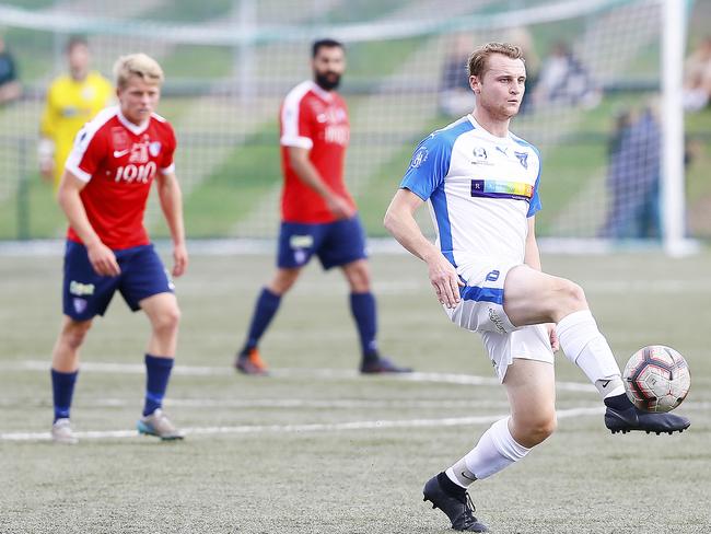 Soccer Summer Cup at KGV. Olympia V South Hobart. (L-R) Nicholas Mearns of Olympia with the ball. Picture: MATT THOMPSON