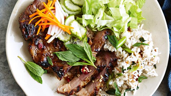 Vietnamese grilled pork chops with pickled slaw. Recipe: TASTE.COM.AU