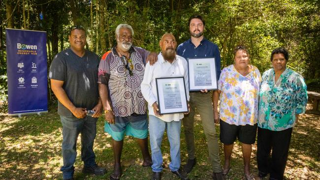 Widi Aboriginal Corporation directors with Luke McDonald, from the Bowen Renewable Energy Hub, after the signing ceremony on Saturday, November 12, 2022. Picture: supplied