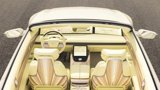 Birds eye view of Cadillac SOLLEI concept vehicle with bespoke Sola Yellow Iridescent interior. Picture: GM DESIGN