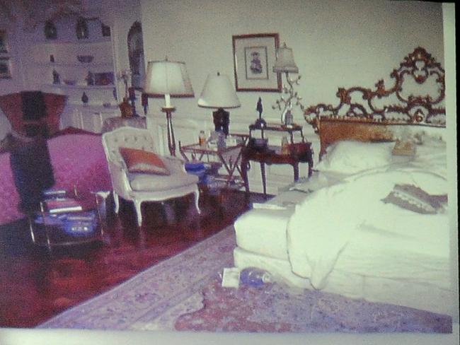 A photograph of Michael Jackson's bedroom is presented during Conrad Murray's involuntary manslaughter trial on 11 Oct 2011. Picture: Robyn Beck