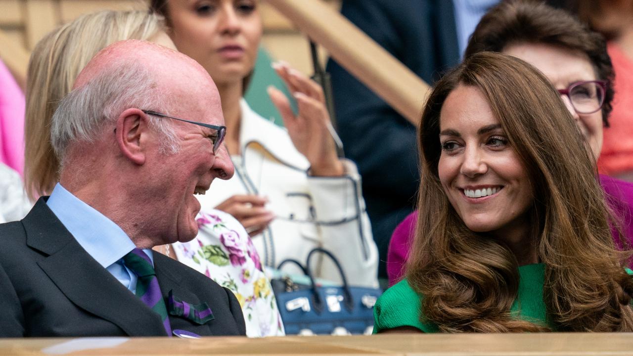 All England Law Tennis and Croquet Club Chairman Ian Hewitt with Kate at the Ladies' Singles Final match between Ashleigh Barty of Australia and Karolina Pliskova of the Czech Republic. (Photo by AELTC/Jed Leicester – Pool/Getty Images)