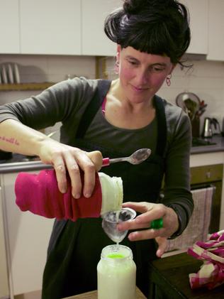 Meg making some Kefir milk.