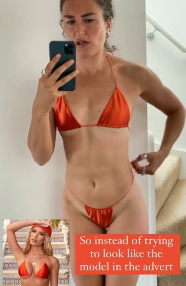 She said: ‘When you order that cute bikini online and it’s just not quite how it’s meant to look.’ Picture: TikTok/hayleymadiganfitness