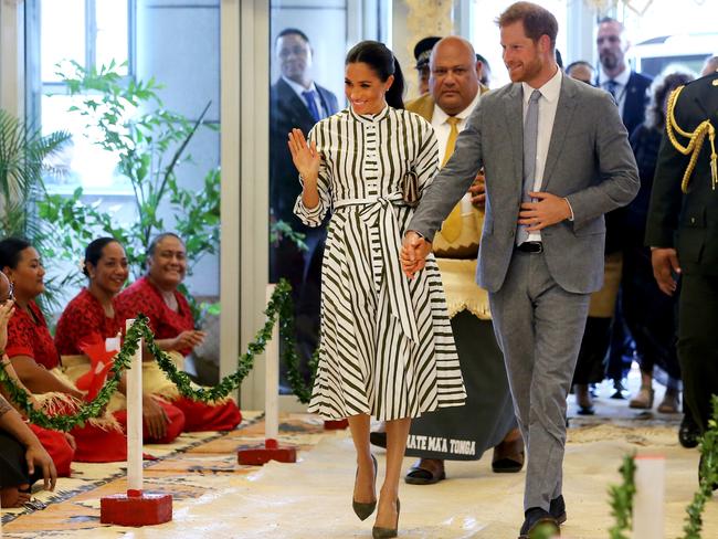 Meghan and Harry were all smiles in Tonga. Picture: Nathan Edwards